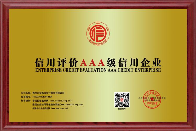 重点信用认证企业证书