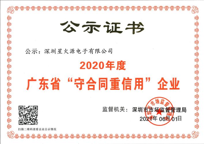 重点信用认证企业证书