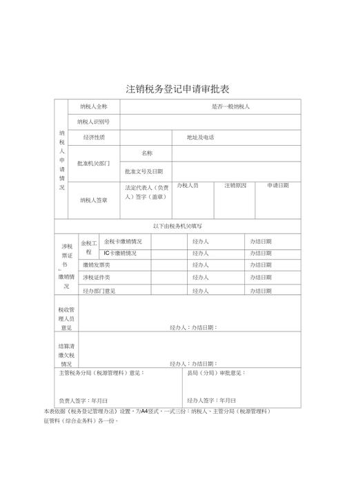 注销税务登记申报审批表