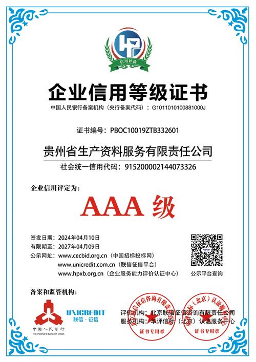 3a企业信用等级证书