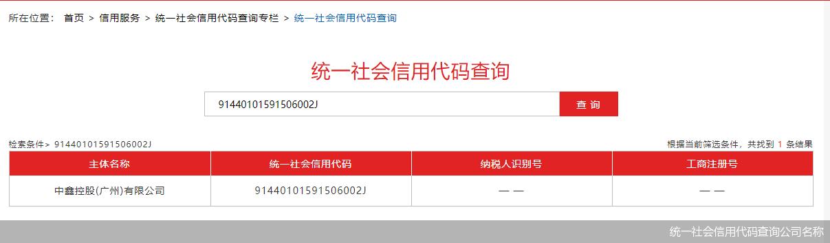 统一社会信用信息查询